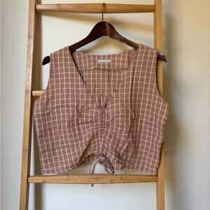 Chic Brown Checkered Crop Top